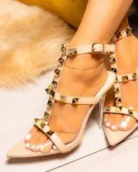 10202021 Golden Hour Nude Pointed Toe Stud Caged Lucite Heel