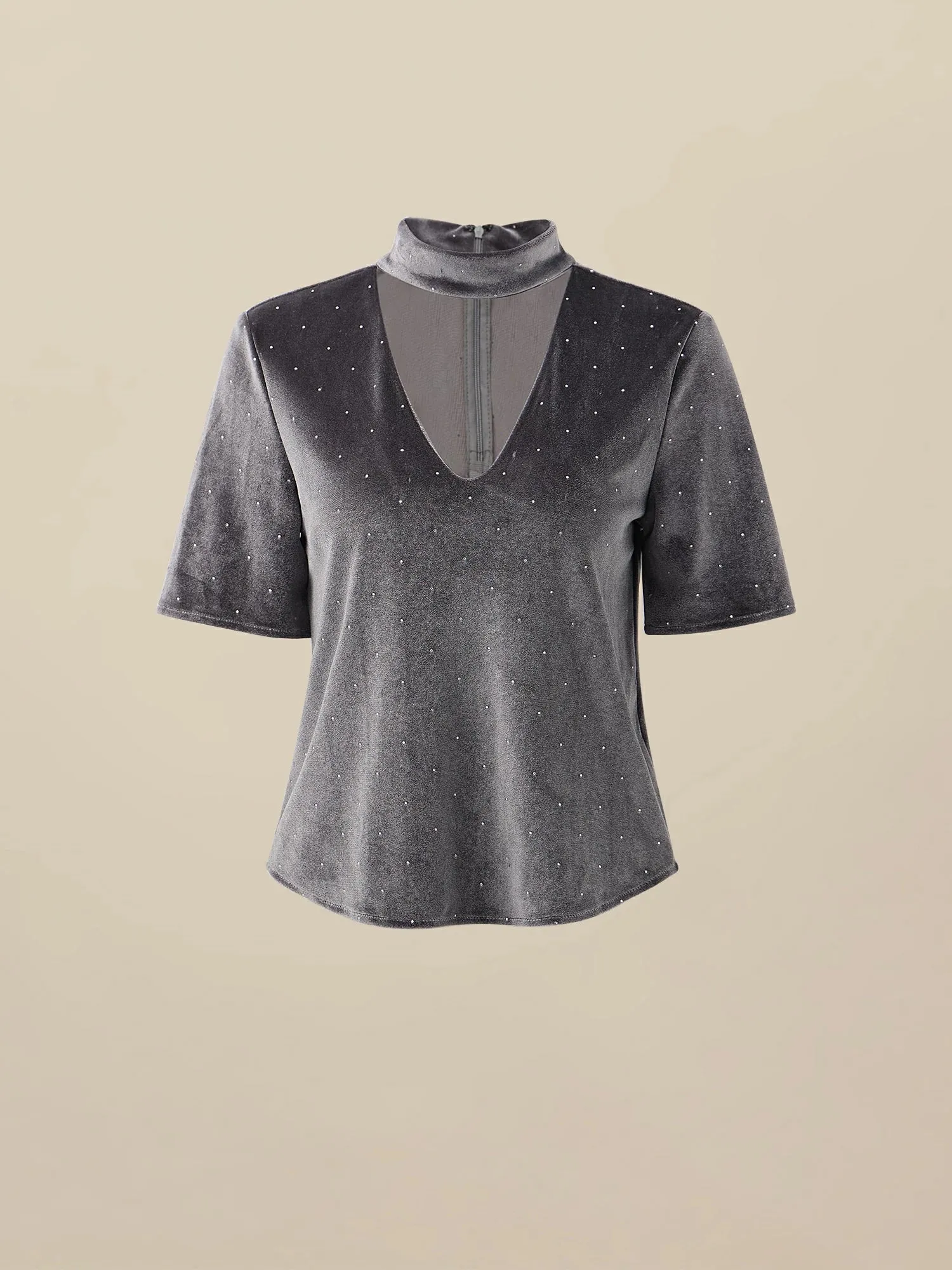 Amoretu Women's Velvet Halter Neck Rhinestone Top