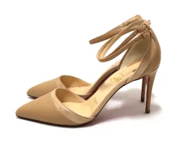 Authentic Christian Louboutin Beige Nude Uptown Double 85 Pumps Shoes Size 36