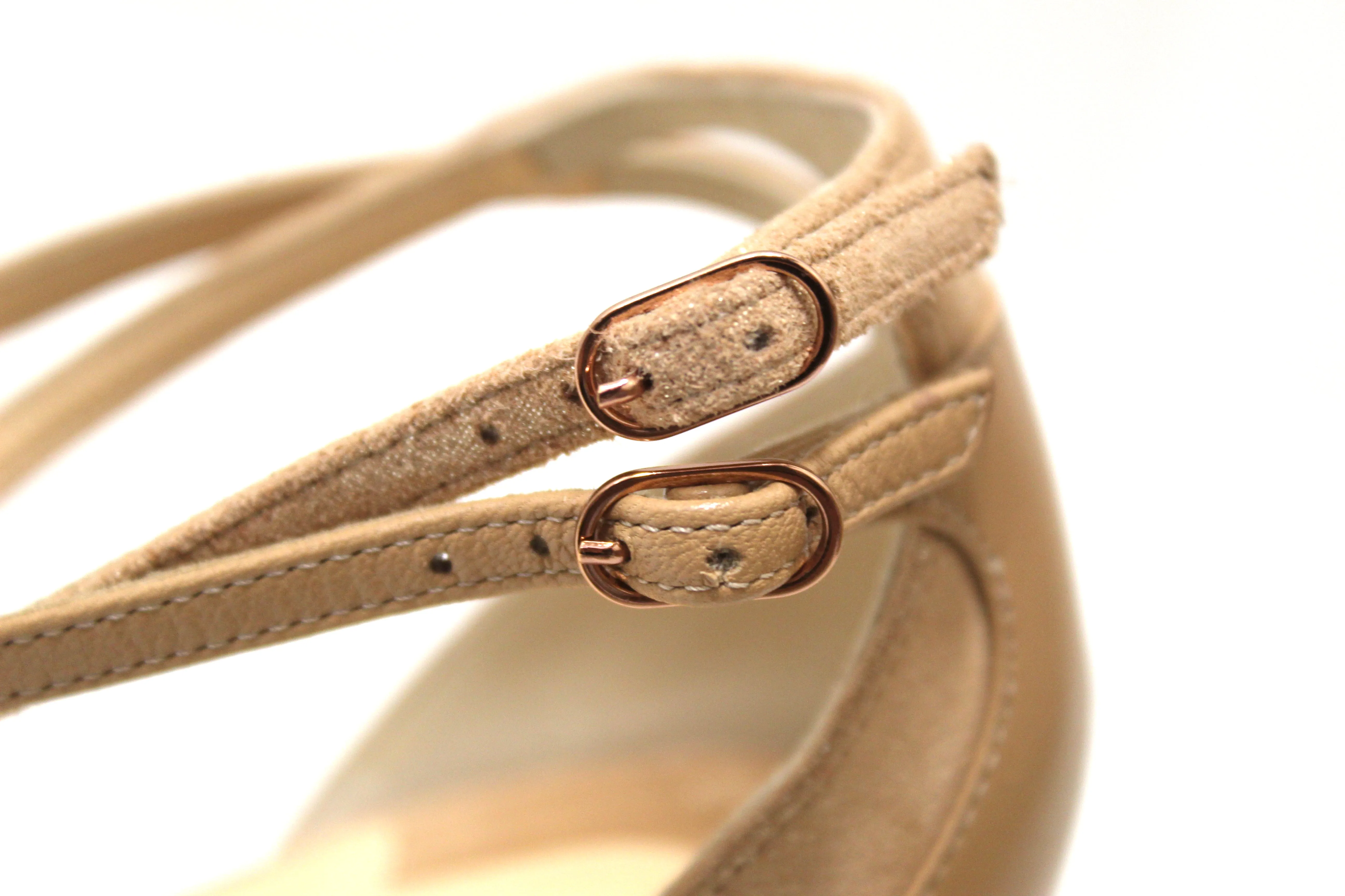 Authentic Christian Louboutin Beige Nude Uptown Double 85 Pumps Shoes Size 36