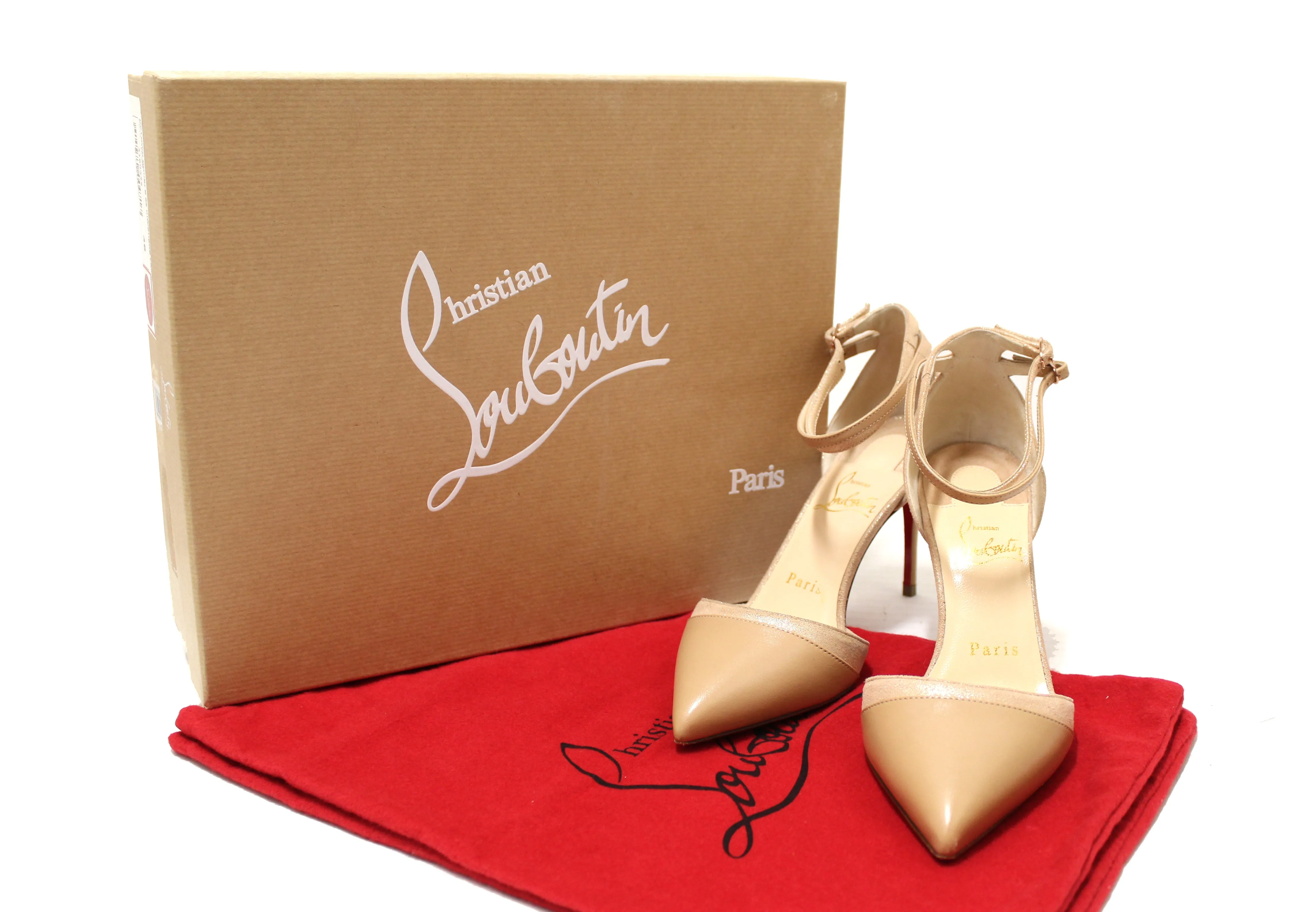 Authentic Christian Louboutin Beige Nude Uptown Double 85 Pumps Shoes Size 36