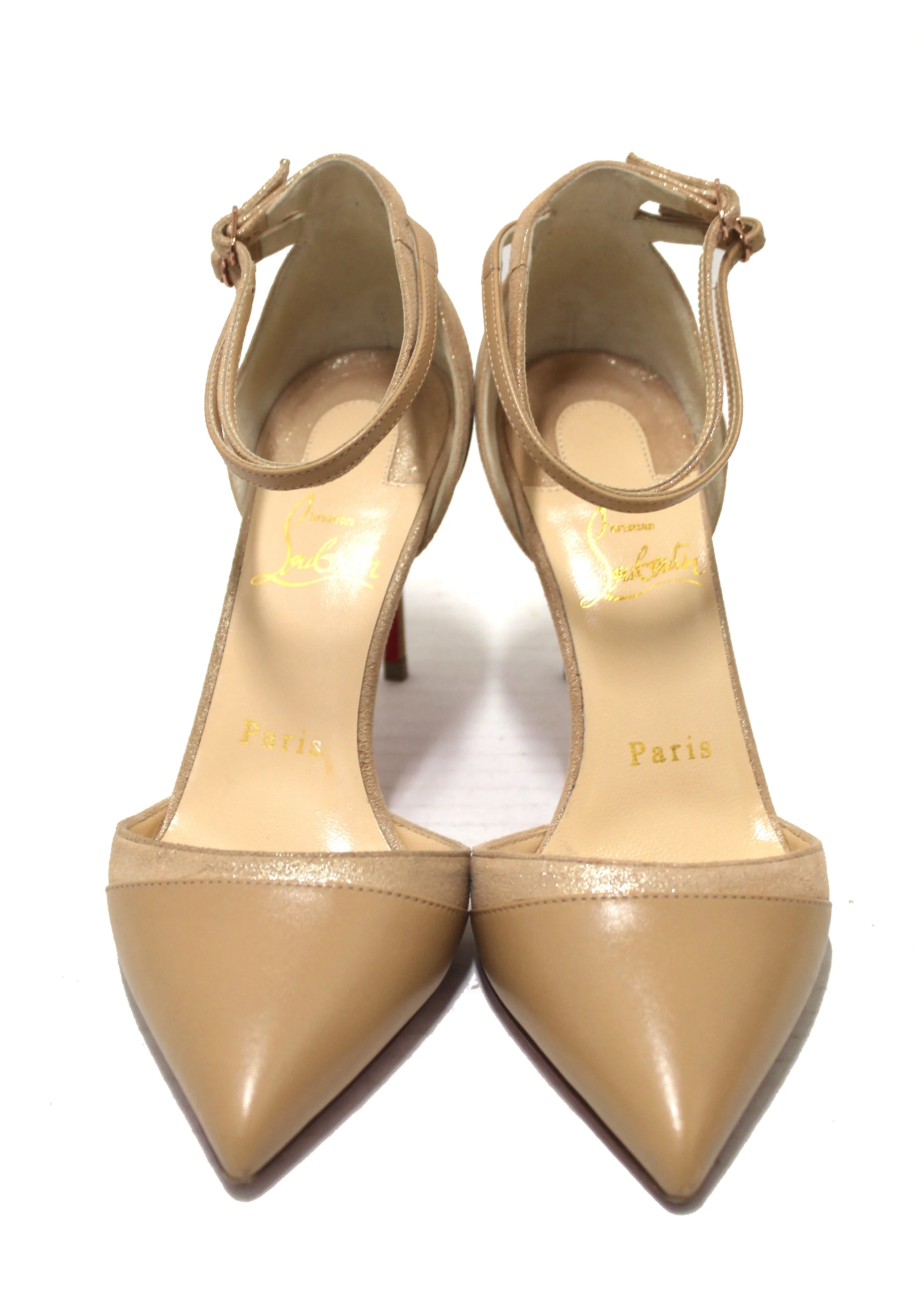 Authentic Christian Louboutin Beige Nude Uptown Double 85 Pumps Shoes Size 36