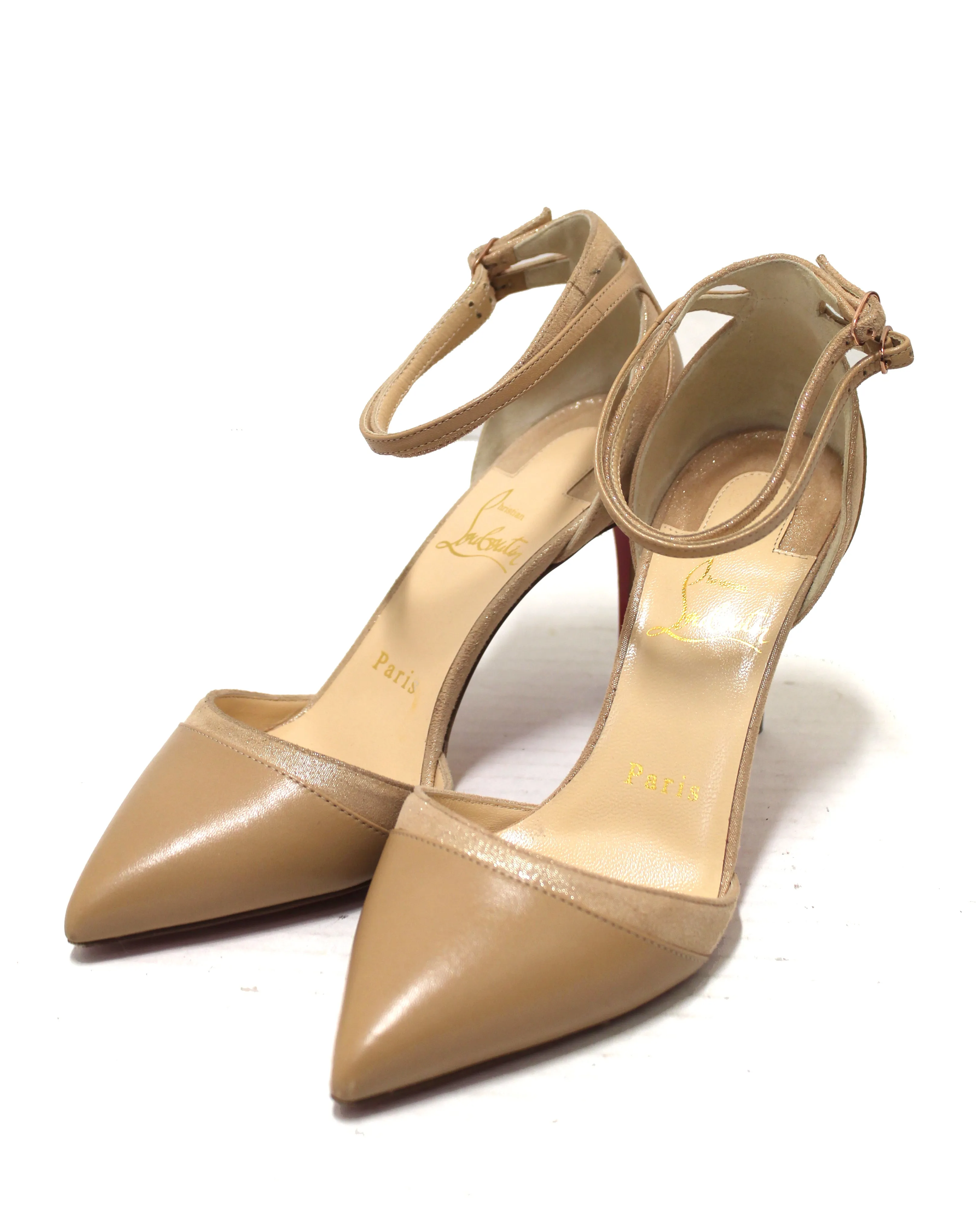 Authentic Christian Louboutin Beige Nude Uptown Double 85 Pumps Shoes Size 36
