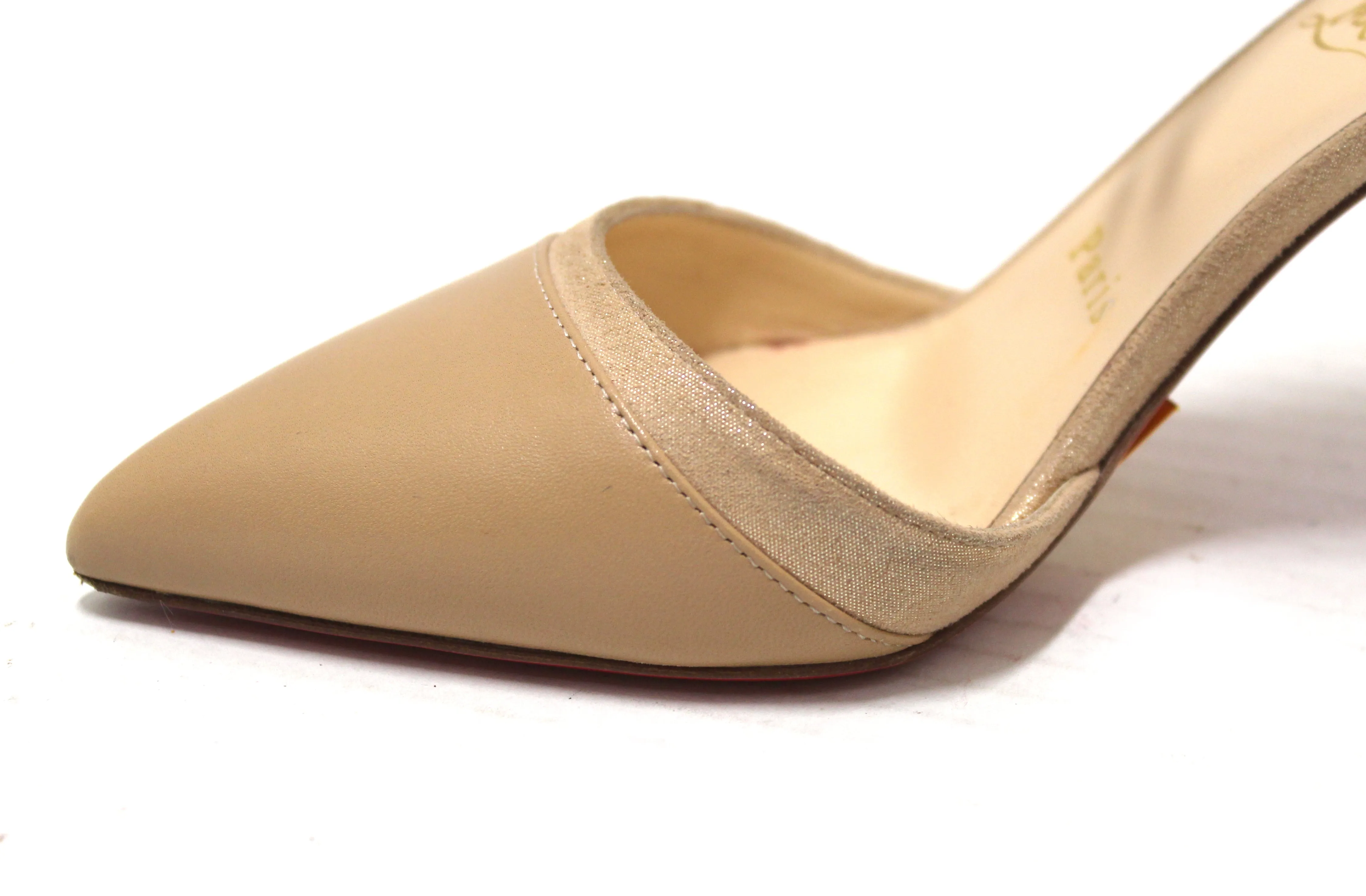 Authentic Christian Louboutin Beige Nude Uptown Double 85 Pumps Shoes Size 36