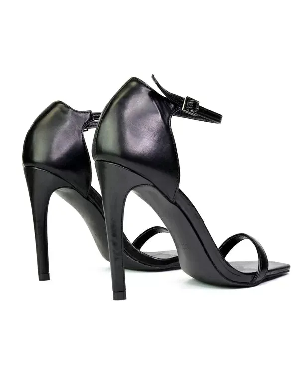 Bambi Square Toe Party Stiletto High Heel Strappy Sandals in Black