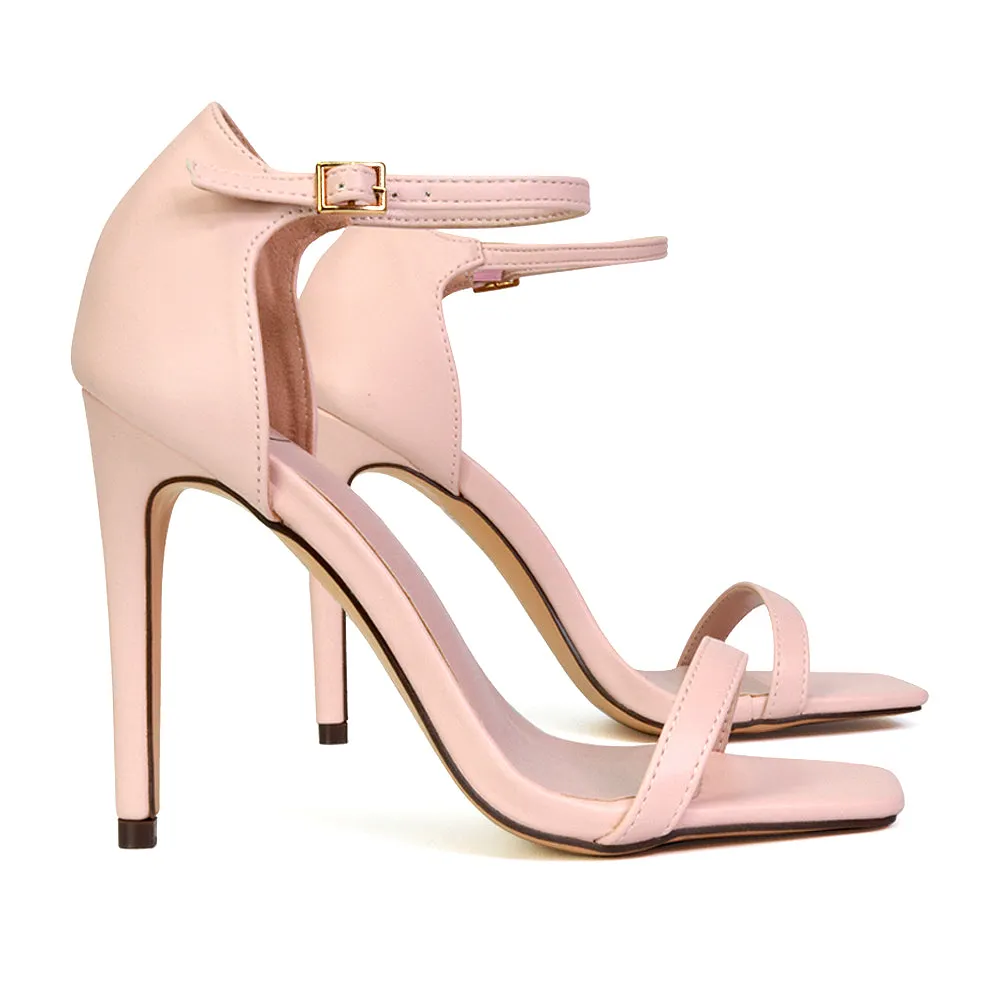Bambi Square Toe Party Stiletto High Heel Strappy Sandals in Black