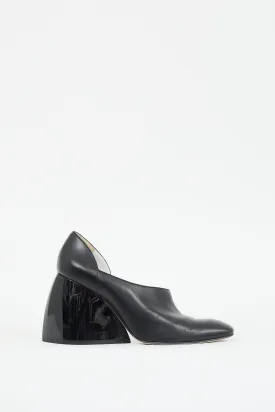 Black Leather Asymmetric D'orsay Pump