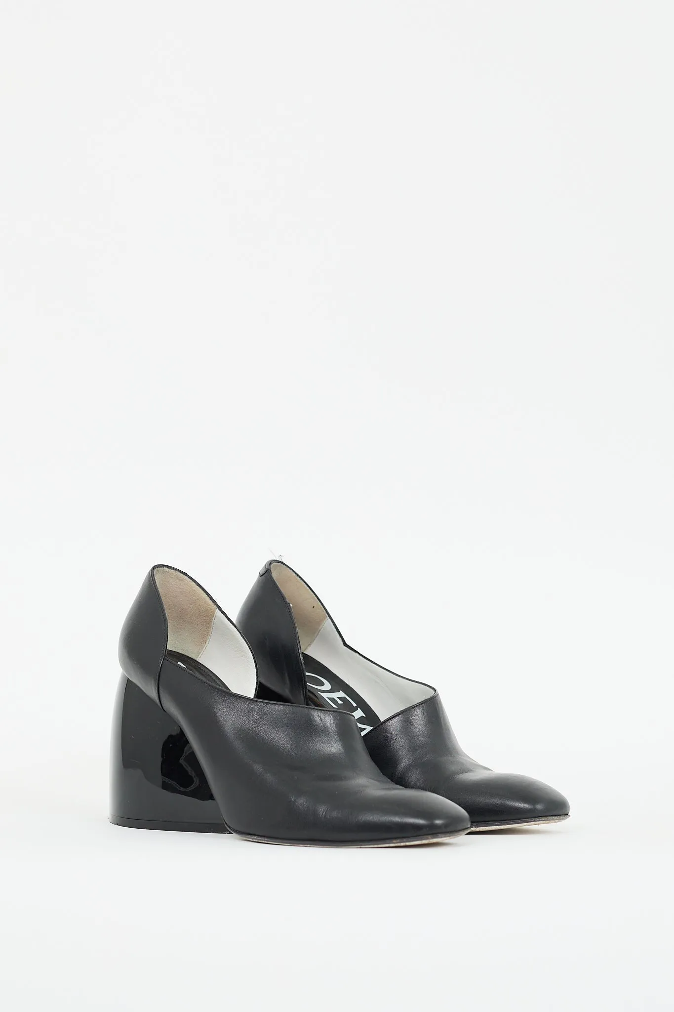 Black Leather Asymmetric D'orsay Pump