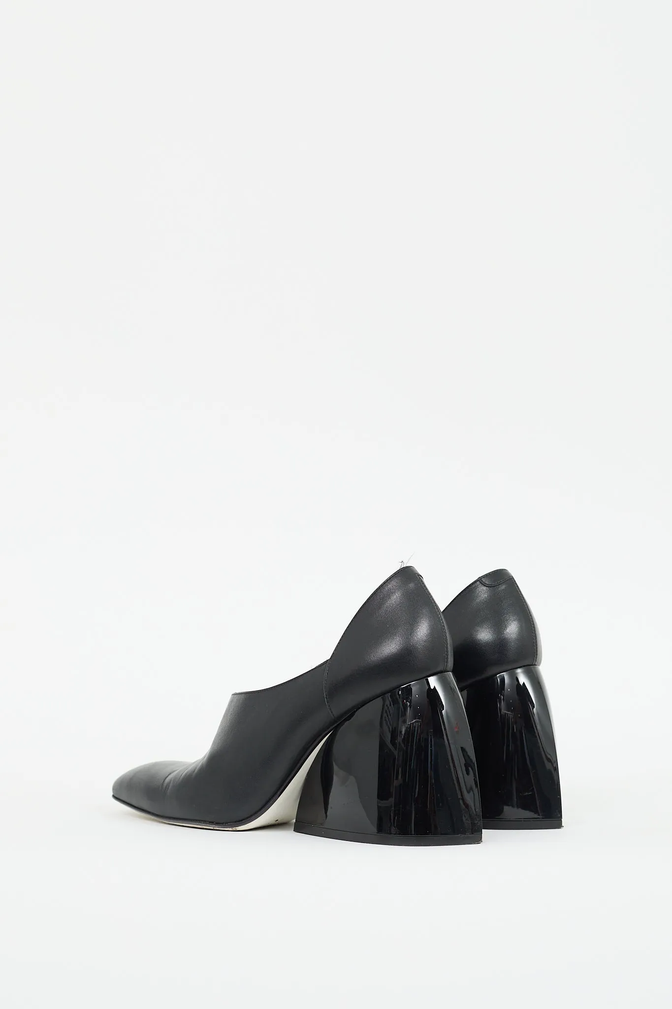 Black Leather Asymmetric D'orsay Pump