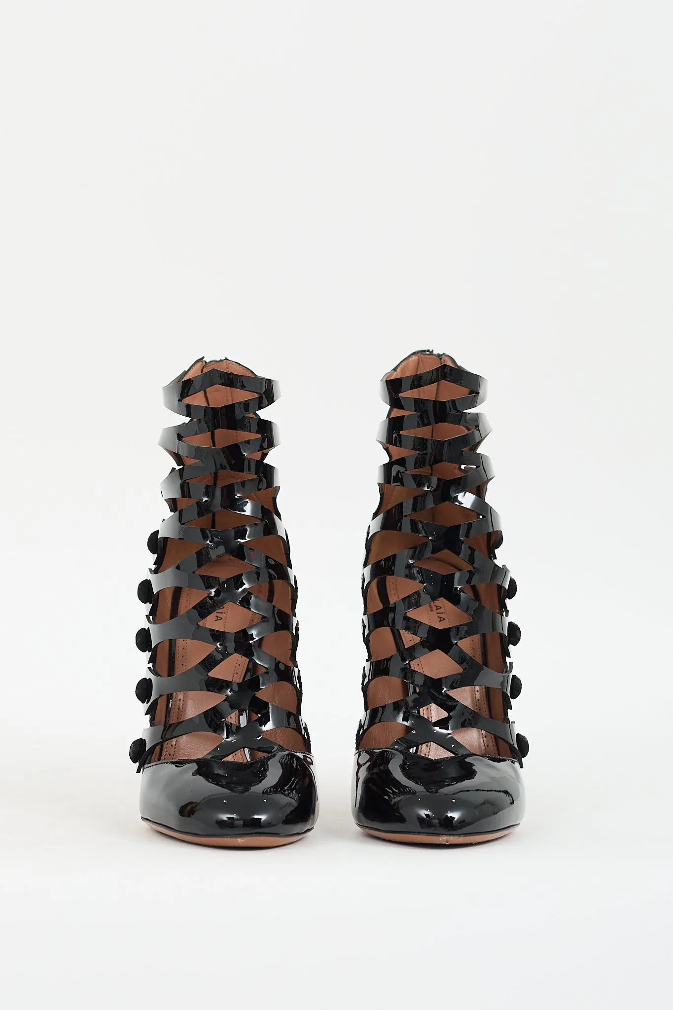 Black Patent Leather Caged Heel