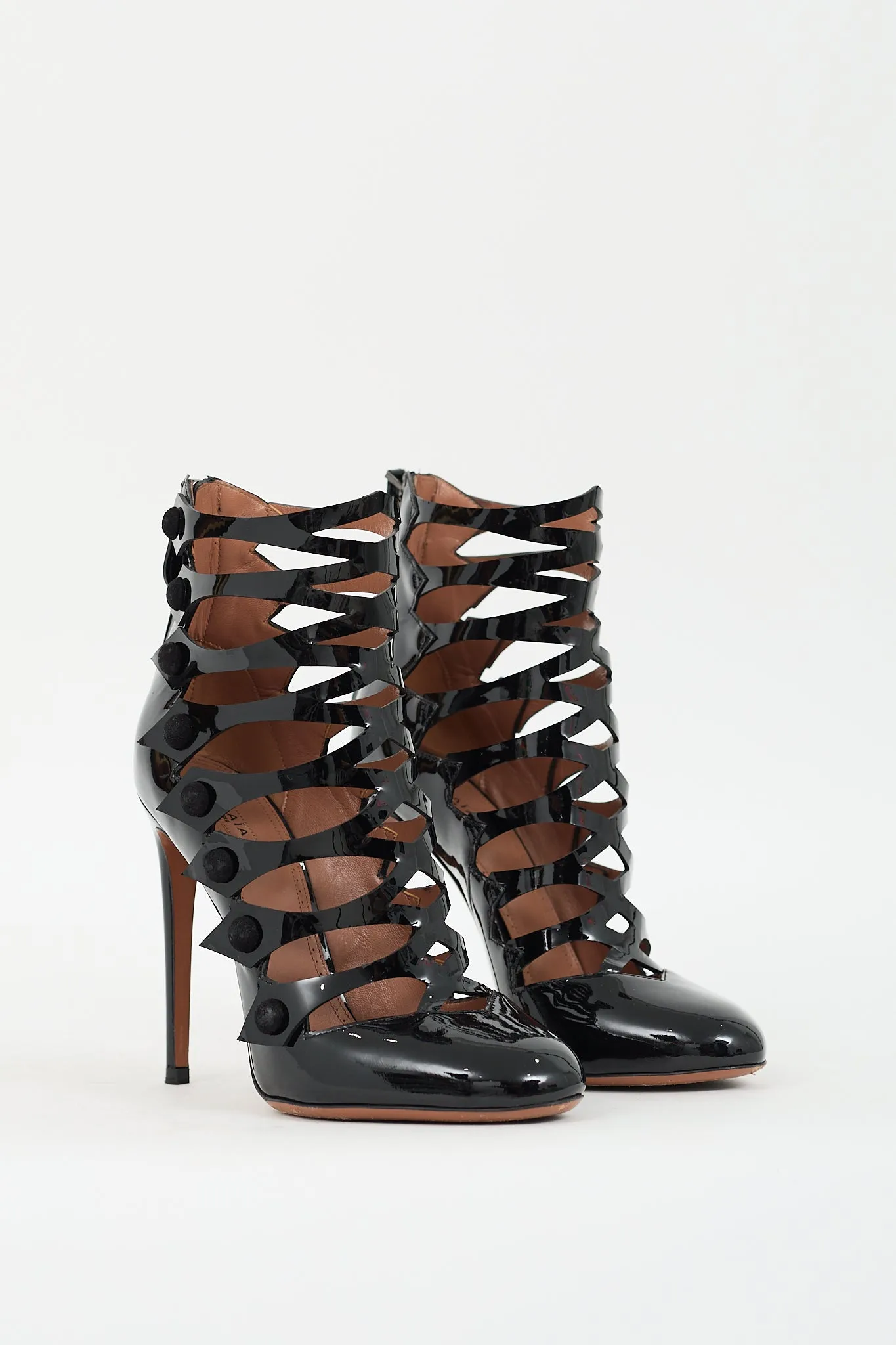 Black Patent Leather Caged Heel