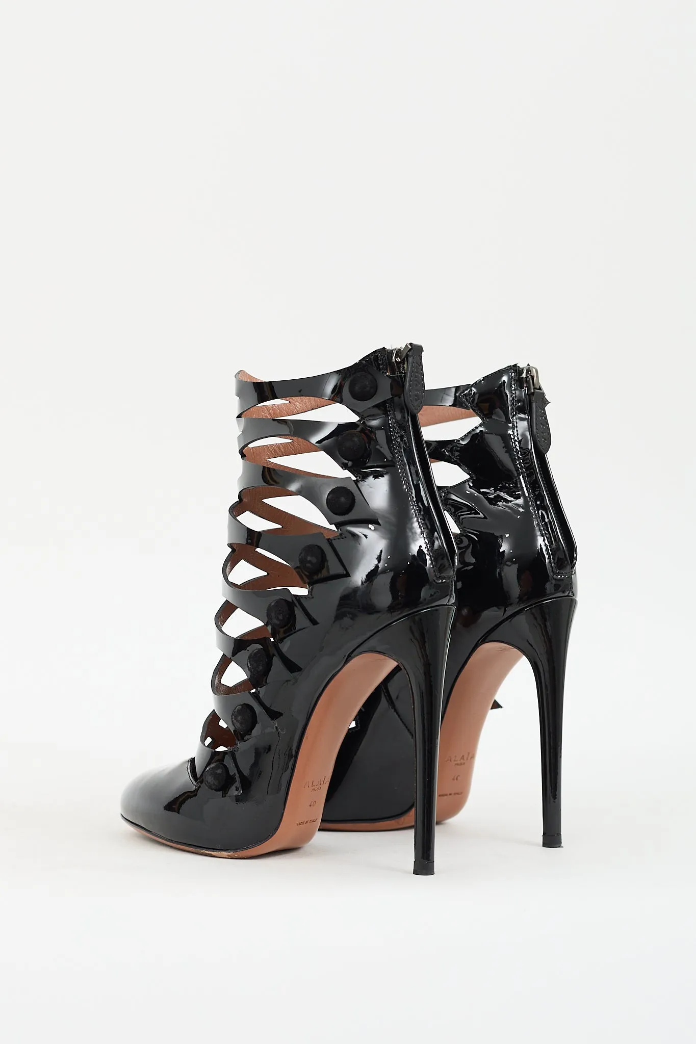 Black Patent Leather Caged Heel
