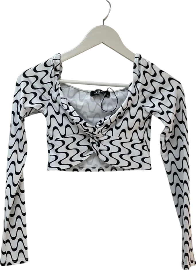 Cider White Wavy Print Mesh Top UK M