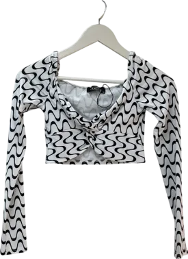 Cider White Wavy Print Mesh Top UK M