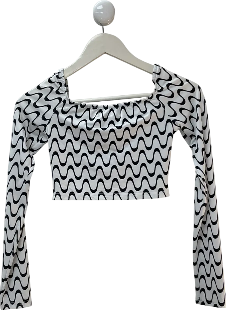 Cider White Wavy Print Mesh Top UK M