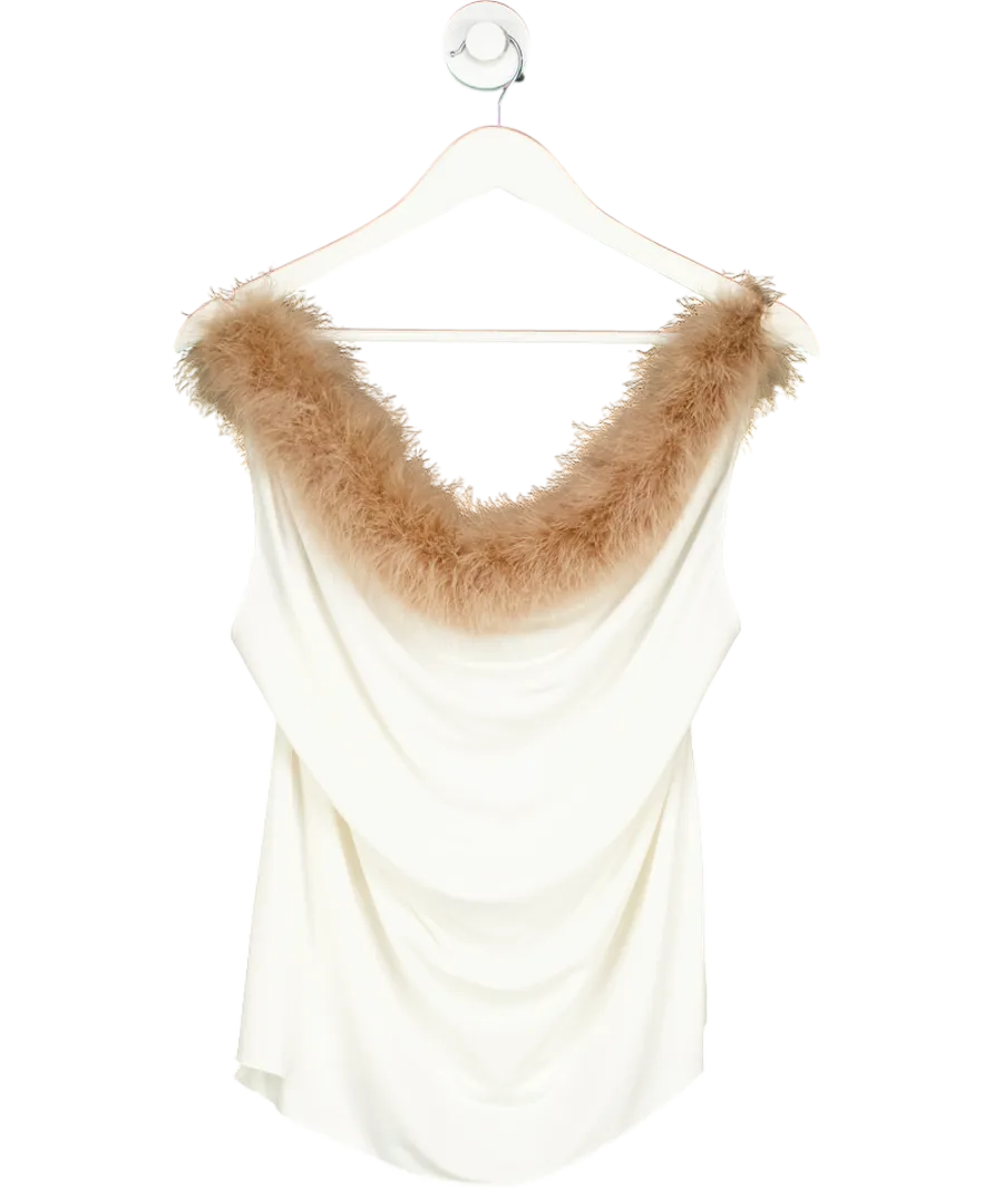 Coperni Cream Boa Feather Trimmed Jersey Top UK 10
