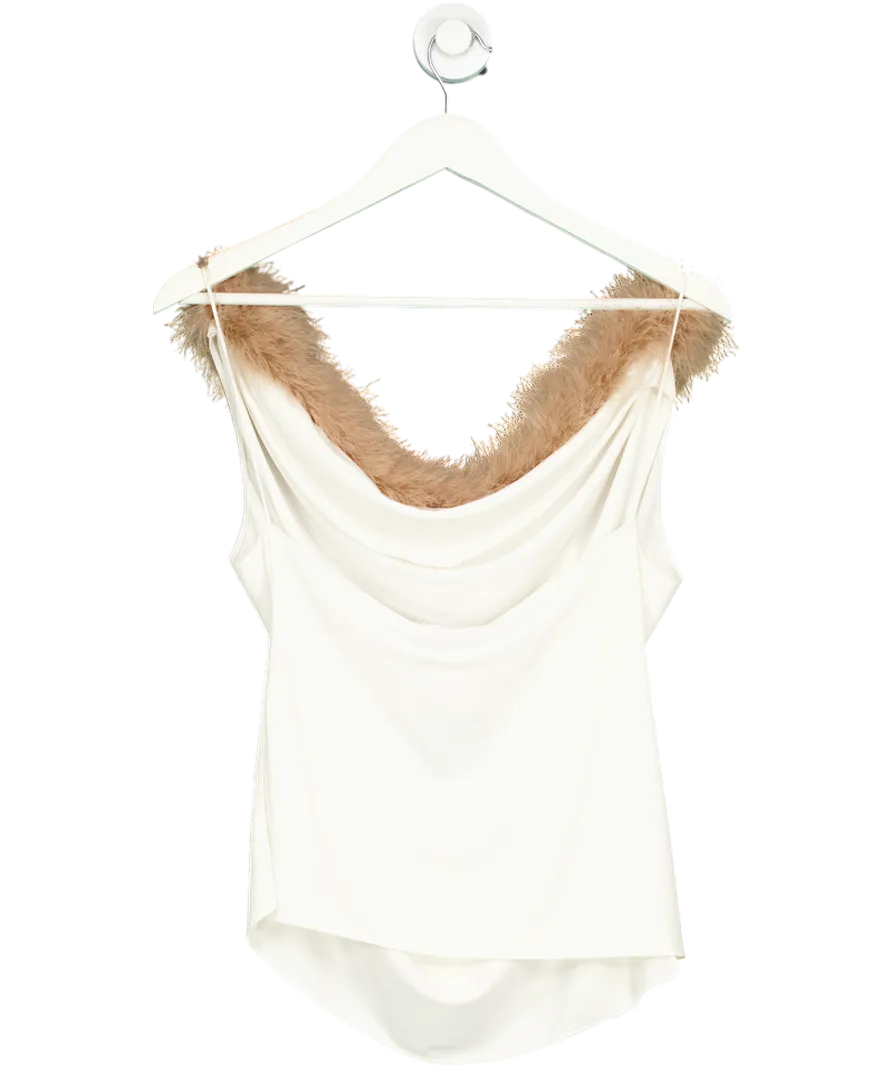 Coperni Cream Boa Feather Trimmed Jersey Top UK 10