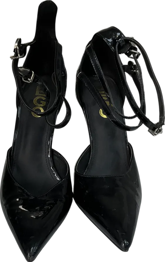Ego Black Patent Heels With Metal Heel And Triple Buckle Straps UK 6 EU 39 👠