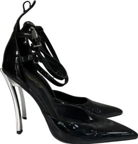 Ego Black Patent Heels With Metal Heel And Triple Buckle Straps UK 6 EU 39 👠