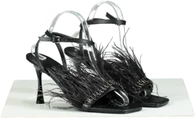 Gaelle Black Feather Trimmed Sandals UK 6 EU 39 👠