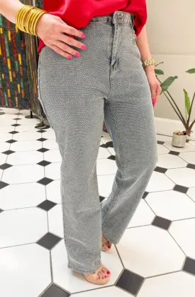 High Rise Rhinestones Denim Jeans