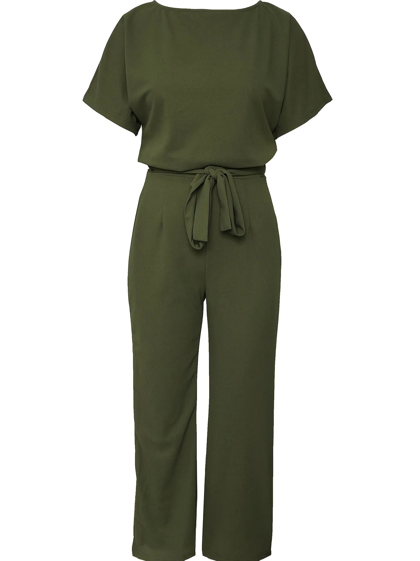 High Waist Wide Leg Short Sleeve Belted Jumpsuit