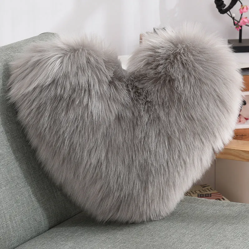Luxurious Heart-Shaped Long Plush Decorative Throw Pillow – Fluffy Shaggy Cushion Cover for Sofa or Bed