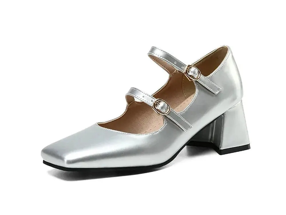 Merendy Kinfot Round Toe High Chunky Heeled Platform Mary Jane Burgundy Pumps