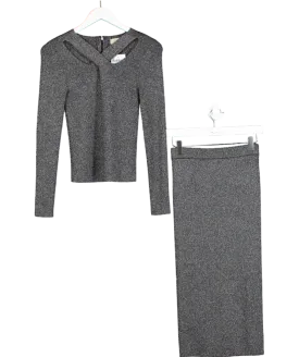 Michael Kors Metallic Glitter Cut-out Top & Midi Skirt Set UK XS