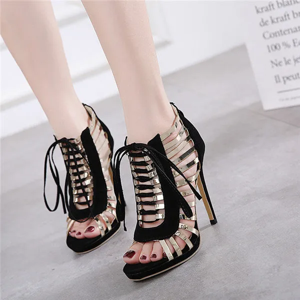 Modern Suede Upper Open Toe High Heels Prom Shoes PS030