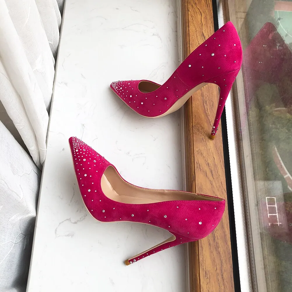 Pretty in Pink Flock High Heels with Gradient Rhinestones
