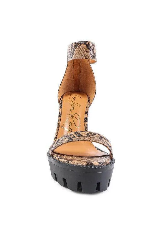 Rattle Snake Print High Heeled Block Sandal