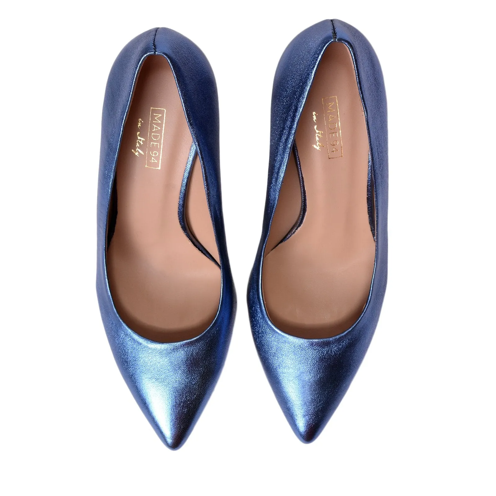 Rosa Blue Metallic Leather Pumps
