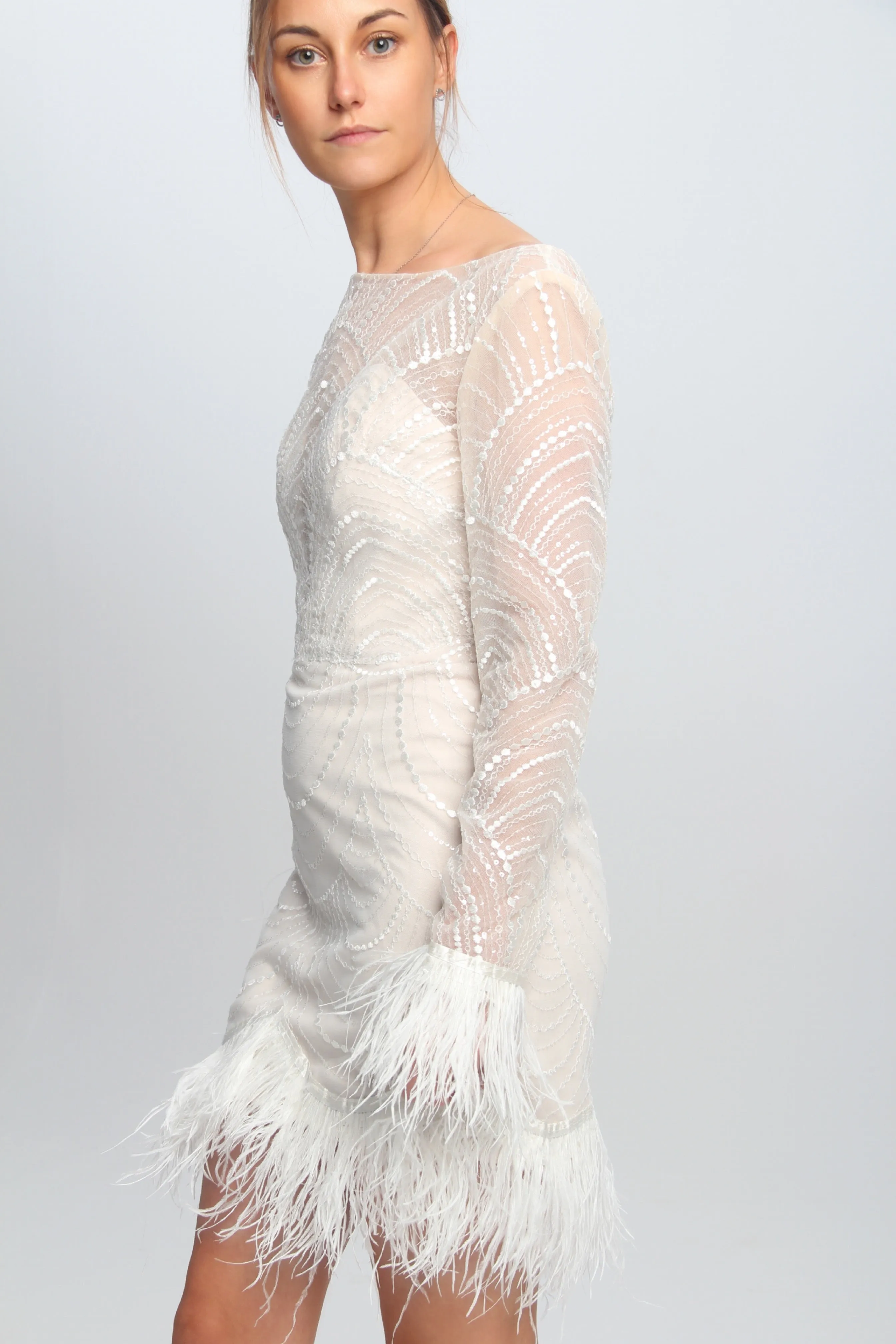 Sample - Rachel Mini Feather Trimmed Dress
