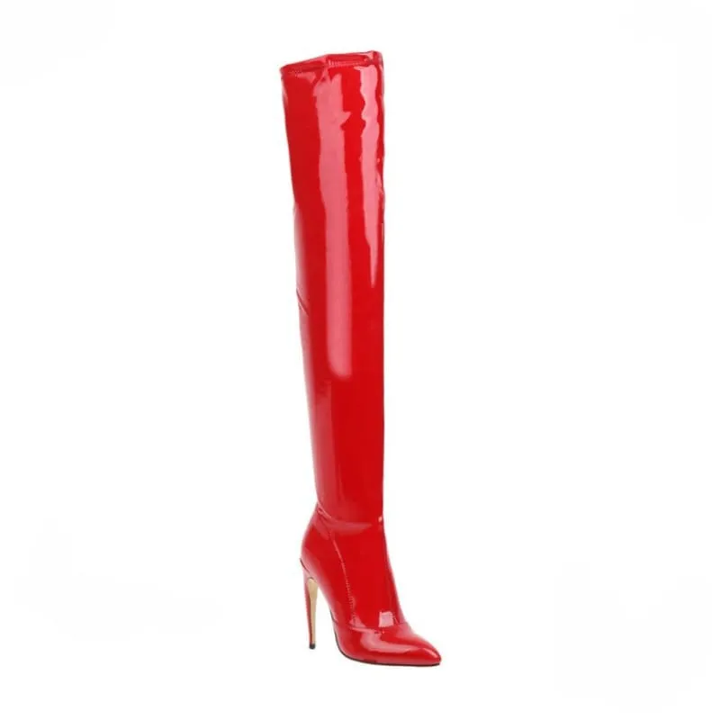 Shiny Black Thigh-high Patent Leather High Heel Womens Boots