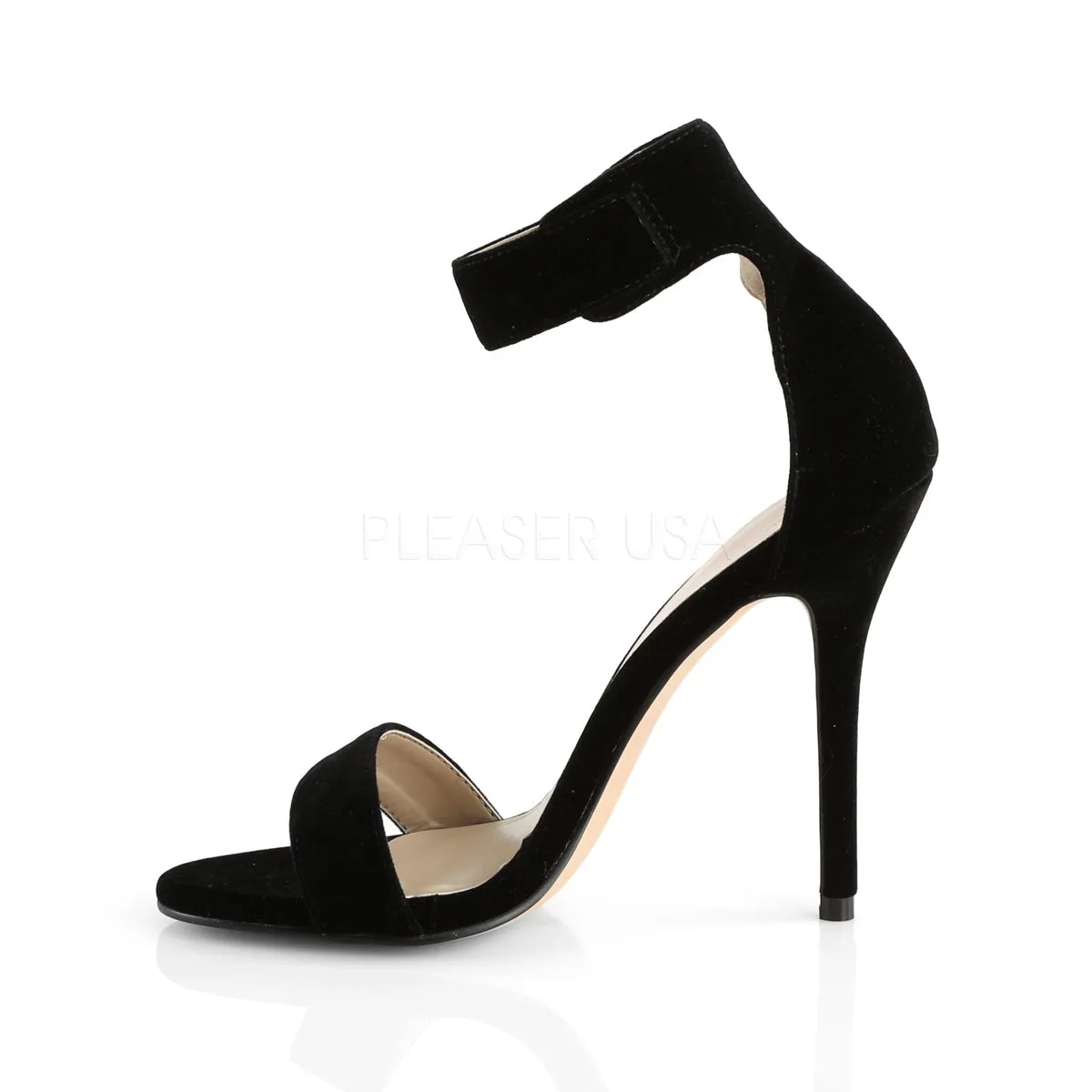Stiletto Heel Black Velvet Open Toe Sandal