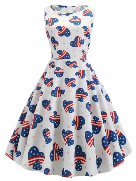 White 1950s American Flag Heart Dress