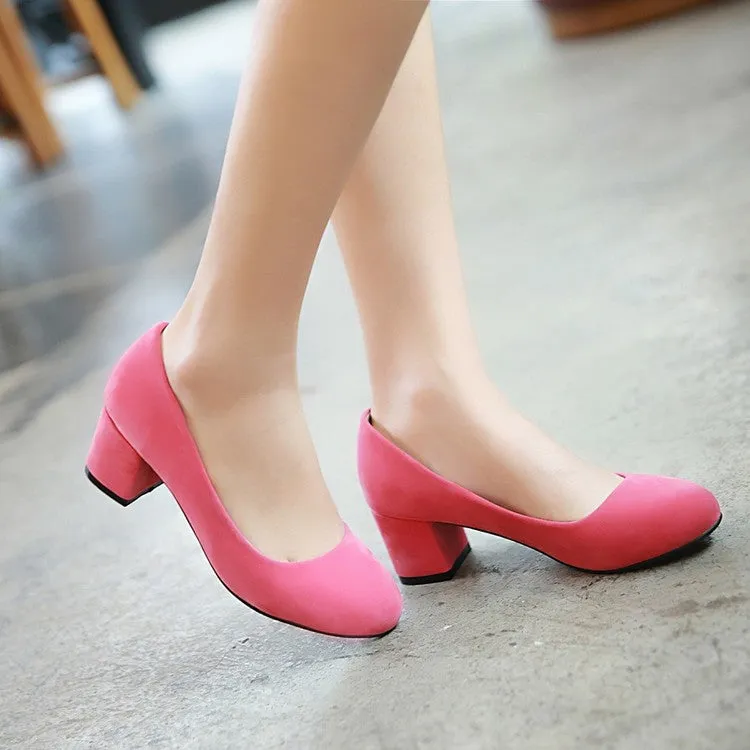 Women's Pumps Suede Almond Toe Block Heel Shoes